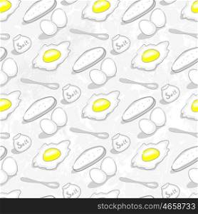 Pattern With Scrambled Eggs And SalT On A Gray Grunge Background