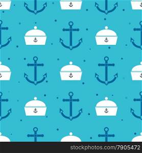 Pattern with sea symbols, sailboat, cabin boy and anchor