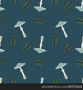 Pattern with Toadstool poisonous mushrooms. On blue background.