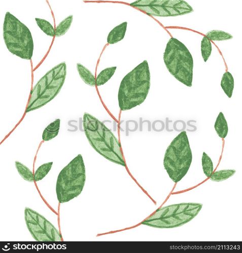 Pattern with Watercolor green leaves isolated on white background. Vector illustration.