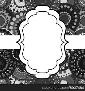 Patterned frame background invitation circular ornament grey black white. painted circles. An invitation to holidays and celebrations. Patterned frame background invitation circular ornament grey bla