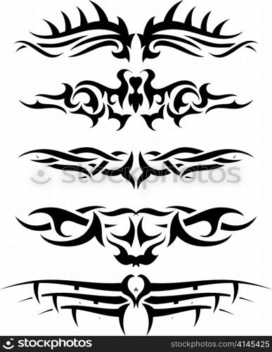 Patterns of tribal tattoo for design use. Vector illustration.