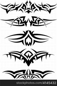 Patterns of tribal tattoo for design use. Vector illustration.