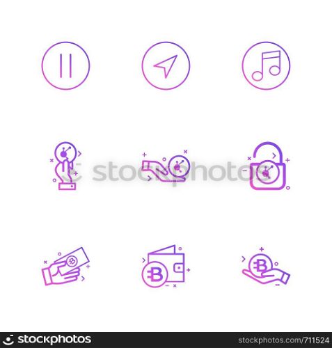 pause , music , forword , unlock , bit coin , money , wallet ,icon, vector, design, flat, collection, style, creative, icons