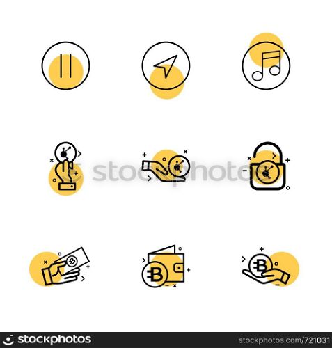 pause , music , forword , unlock , bit coin , money , wallet ,icon, vector, design, flat, collection, style, creative, icons