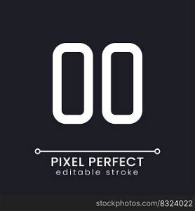 Pause pixel perfect white linear ui icon for dark theme. Multimedia player control. Vector line pictogram. Isolated user interface symbol for night mode. Editable stroke. Poppins font used. Pause pixel perfect white linear ui icon for dark theme