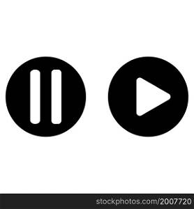 Pause sign. Play icon. White symbols in black circle. Multimedia concept. App element. Vector illustration. Stock image. EPS 10.. Pause sign. Play icon. White symbols in black circle. Multimedia concept. App element. Vector illustration. Stock image.
