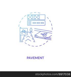 Pavement blue gradient concept icon. Footpath construction. Asphalt layers. Building footway. Civil engineering idea thin line illustration. Vector isolated outline RGB color drawing. Pavement blue gradient concept icon