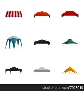 Pavilion tent icon set. Flat set of 9 pavilion tent vector icons for web design. Pavilion tent icon set, flat style