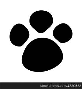 Paw dog. Paw print of cat, pet, wolf, bear and puppy. Icon of animal footprint. Black silhouette of wild animal. Cartoon vector illustration.