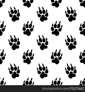 Paw Print Icon Seamless Pattern, Dog, Cat, Fox Foot Imprint Vector Art Illustration