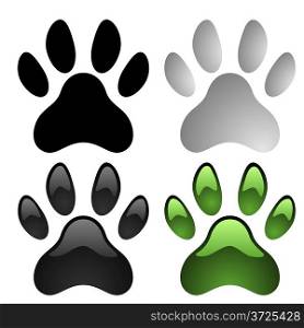 Paw prints vector set isolated on white background.
