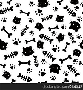 Paw seamless pattern. Animal footprints and bones. Cat dog paws wallpaper, cute puppy pet cartoon background. Paw seamless pattern. Animal footprints and bones. Cat dog paws wallpaper, cute puppy pet cartoon vector background