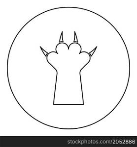 Paw with claw cat icon in circle round black color vector illustration image outline contour line thin style simple. Paw with claw cat icon in circle round black color vector illustration image outline contour line thin style