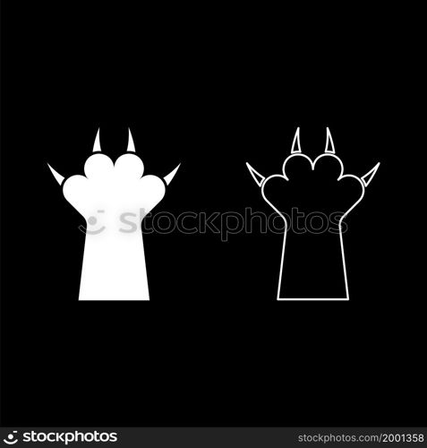 Paw with claw cat icon white color vector illustration flat style simple image set. Paw with claw cat icon white color vector illustration flat style image set