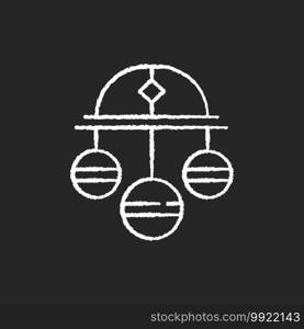 Pawn symbol chalk white icon on black background. Three spheres suspended from bar. Monetary success symbol. Pawnbrokers symbolic meaning. Lombard banking. Isolated vector chalkboard illustration. Pawn symbol chalk white icon on black background