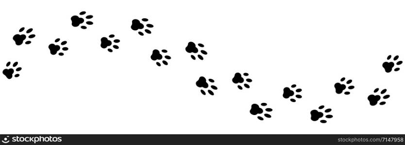 Paws print isolated vector element. Black silhouette paw dog footprint vector illustration. Abstract concept. Black cat trace. Animal footprint. EPS 10