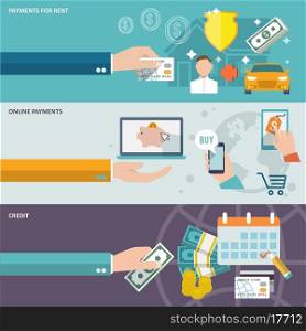 Pay bill payments for rent online credit banner icons set isolated vector illustration