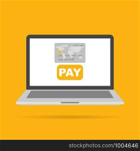 Pay in laptop icon with shadow. Vector