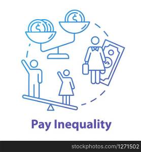 Pay inequality blue concept icon. Compensation discrimination. Salary inequity. Workplace fairness. Pay gap idea thin line illustration. Vector isolated outline RGB color drawing