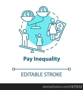 Pay inequality turquoise concept icon. Discrimination. Salary inequity. Workplace fairness. Gender pay gap idea thin line illustration. Vector isolated outline RGB color drawing. Editable stroke
