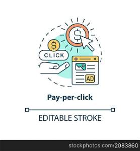 Pay per click concept icon. Digital marketing. Paid advertising tool abstract idea thin line illustration. Isolated outline drawing. Editable stroke. Roboto-Medium, Myriad Pro-Bold fonts used. Pay per click concept icon