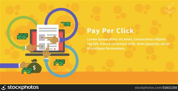 Pay per click design concept style. Ppc and seo, search engine marketing, online advertising, social media, sem and internet, marketing online, web technology, business advertising illustration