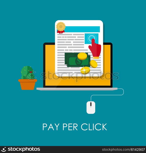 Pay Per Click Flat Concept for Web Marketing. Vector Illustration. EPS10