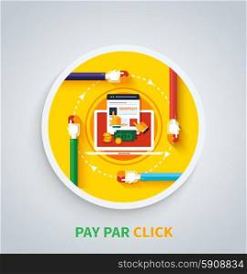 Pay per click internet advertising model when the ad is clicked. Modern flat design. Can be used for web banners, marketing and promotional materials, presentation templates