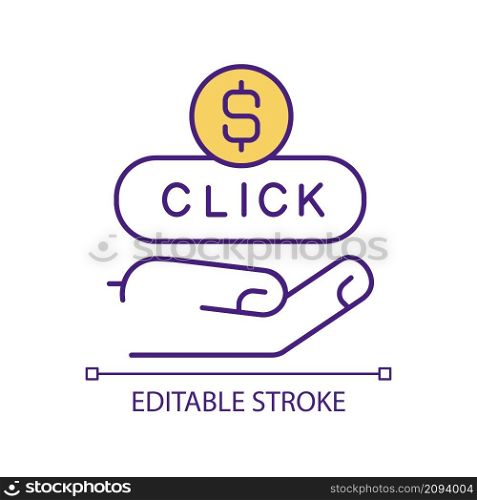 Pay per click RGB color icon. Internet business advertising tool. Digital marketing strategy. Isolated vector illustration. Simple filled line drawing. Editable stroke. Arial font used. Pay per click RGB color icon