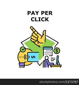Pay Per Click Vector Icon Concept. Pay Per Click Online Service For Purchasing, Client Paying In Store With Contactless Credit Card And Nfc Technology. Mobile Phone Application Color Illustration. Pay Per Click Vector Concept Color Illustration