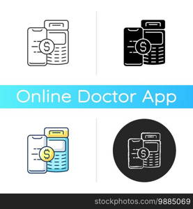 Pay service icon. Medical billing. Fee-for-service. Payment method. Paying with cash, credit card, health savings account. Linear black and RGB color styles. Isolated vector illustrations. Pay service icon