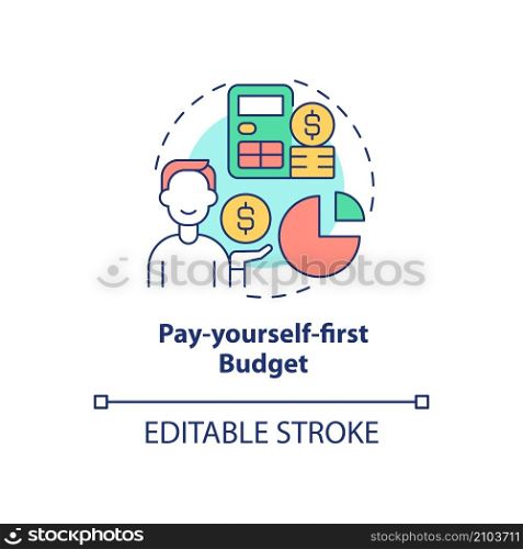 Pay-yourself-first budget concept icon. Reverse budgeting approach abstract idea thin line illustration. Isolated outline drawing. Editable stroke. Roboto-Medium, Myriad Pro-Bold fonts used. Pay-yourself-first budget concept icon