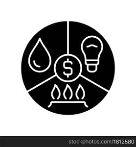 Paying bills black glyph icon. Utility services cost. Payment for household expense. Understanding finance and economy. Silhouette symbol on white space. Vector isolated illustration. Paying bills black glyph icon
