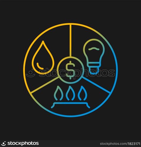 Paying bills gradient vector icon for dark theme. Utility services cost. Payment for household expense. Thin line color symbol. Modern style pictogram. Vector isolated outline drawing. Paying bills gradient vector icon for dark theme