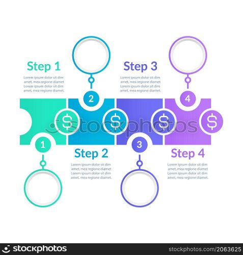Paying bills on time infographic chart design template. Abstract infochart with copy space. Instructional graphics with 4 step sequence. Visual data presentation. Lato, Arial fonts used. Paying bills on time infographic chart design template