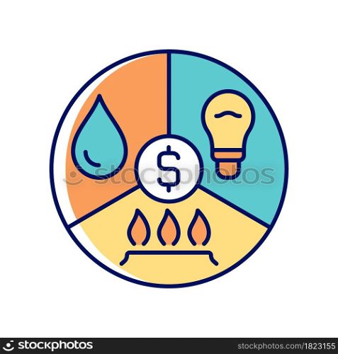 Paying bills RGB color icon. Utility services cost. Payment for household expense. Financial literacy. Understanding finance and economy. Isolated vector illustration. Simple filled line drawing. Paying bills RGB color icon
