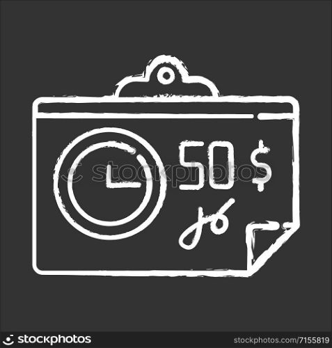 Paying for credit chalk icon. Repaying loan mothly. Bill, tax, receipt with price. Financial report. Economy. Investment, budget planning. Tracking expenses. Isolated vector chalkboard illustration