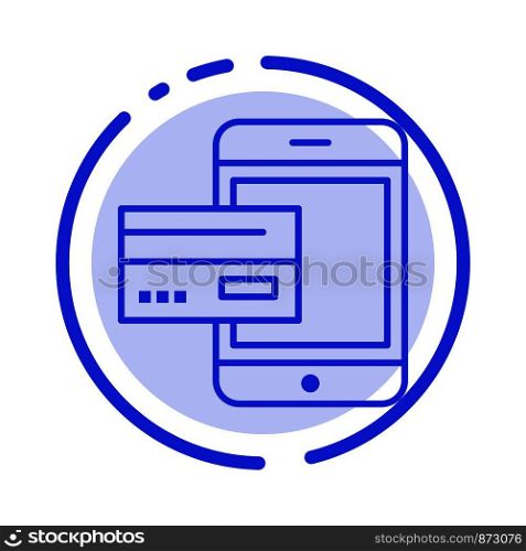 Payment, Bank, Banking, Card, Credit, Mobile, Money, Smartphone Blue Dotted Line Line Icon