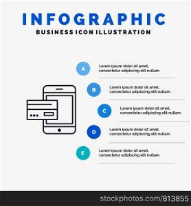 Payment, Bank, Banking, Card, Credit, Mobile, Money, Smartphone Line icon with 5 steps presentation infographics Background