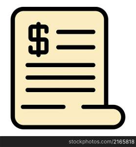 Payment bill icon. Outline payment bill vector icon color flat isolated. Payment bill icon color outline vector