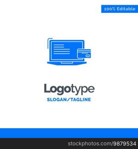 Payment, Business, Computer, Credit Card, Online Payment Blue Solid Logo Template. Place for Tagline