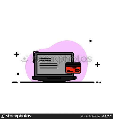 Payment, Business, Computer, Credit Card, Online Payment Business Flat Line Filled Icon Vector Banner Template