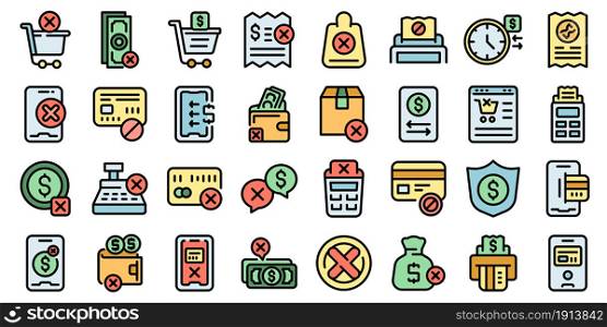 Payment cancellation icons set. Outline set of payment cancellation vector icons thin line color flat isolated on white. Payment cancellation icons set line color vector