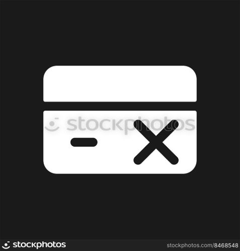 Payment card block dark mode glyph ui icon. Declined payments. User interface design. White silhouette symbol on black space. Solid pictogram for web, mobile. Vector isolated illustration. Payment card block dark mode glyph ui icon
