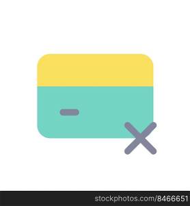Payment card block flat color ui icon. Declined payments. Failed operation. Banking and finance. Simple filled element for mobile app. Colorful solid pictogram. Vector isolated RGB illustration. Payment card block flat color ui icon