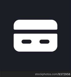 Payment card dark mode glyph ui icon. Paying method. Online shopping. User interface design. White silhouette symbol on black space. Solid pictogram for web, mobile. Vector isolated illustration. Payment card dark mode glyph ui icon