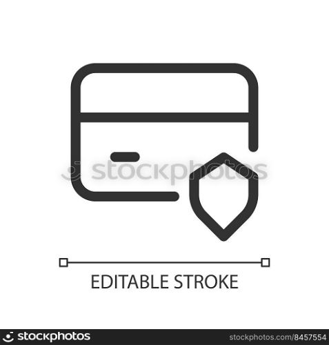 Payment card security pixel perfect linear ui icon. Financial operations protection. GUI, UX design. Outline isolated user interface element for app and web. Editable stroke. Arial font used. Payment card security pixel perfect linear ui icon