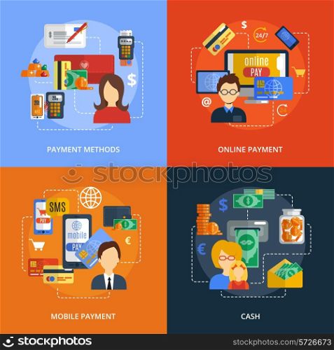 Payment design concept set with online mobile cash methods flat icons isolated vector illustration