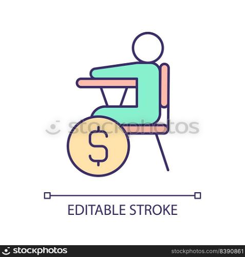 Payment for school education RGB color icon. Costs for children teaching. Financial fund for students service. Isolated vector illustration. Simple filled line drawing. Editable stroke. Payment for school education RGB color icon